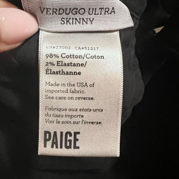 Paige Women's Black Five Pocket Style Verdugo Ultra Skinny Jeans Size 27 - Picture 5 of 6